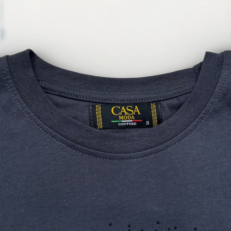 Men’s Casa Moda T-shirt Black Grey Rhinestone Tiger Head Pattern Size S - Image 4 of 4