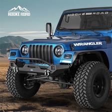 Black Steel Front Bumper Wled Lights Bull Bar For Jeep Wrangler 1987-2006