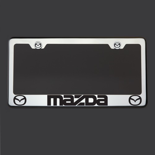 New Chrome T304 License Plate Frame Tag Mazda Black Letter Laser Etched Engraved - Bild 2 von 7