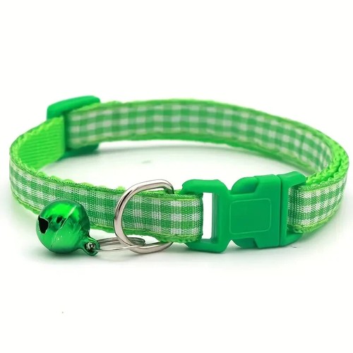 Safe Paws Plaid Print Cat/Dog Quick Release Bell Collar, Light/Lime Green