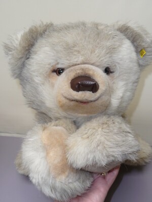 21'' Long Plush Steiff Flat Bear, Bear Rug, Made in Germany Gray Stuffed Animal