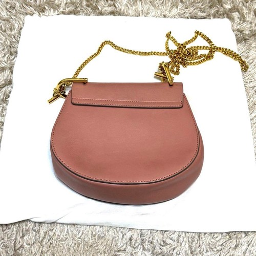 Chloe Drew Chain Shoulder Bag Crossbody 2WAY Leather Pink Beige Used 2502M - Picture 4 of 5