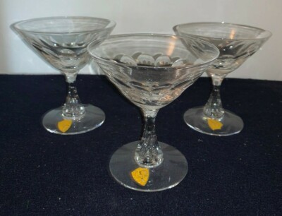 (Set of 3) TIFFIN Glass LASALLE 4 5/8'' Tall Crystal CHAMPAGNE Sherbet GOBLETS