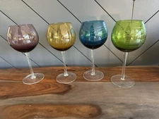 Set of 4 Balloon Wine Glass  9 1/4” Tall Home Essential Etched 18 ounces