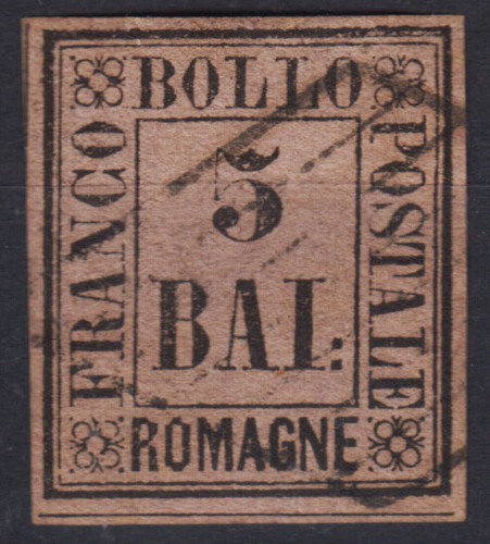 Romagne 1859 5 Bajocchi Violet No.6 Used Well Margined Cert. Caffaz