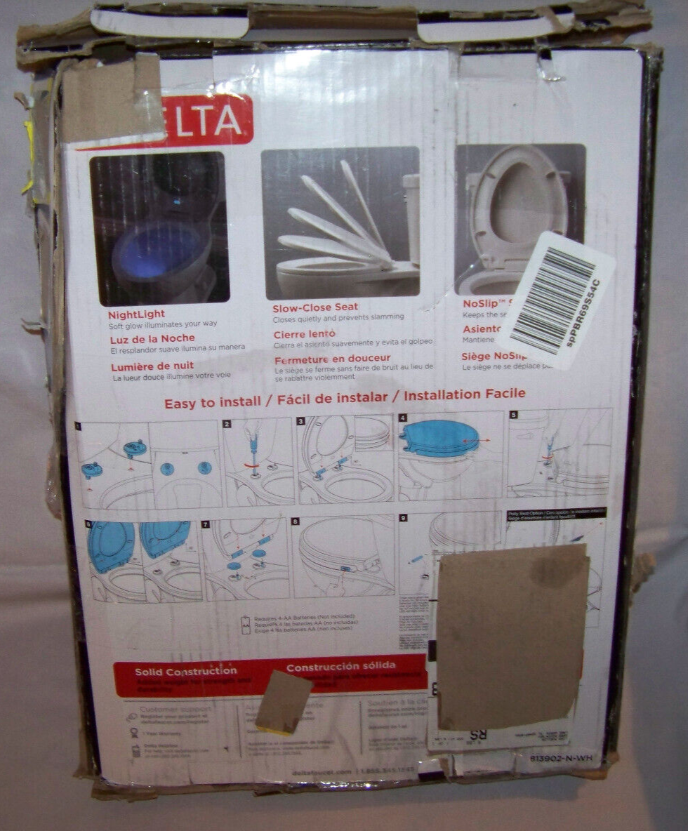 Delta Sanborne Elongated Nightlight Toilet Seat White 813902NWH, NEW