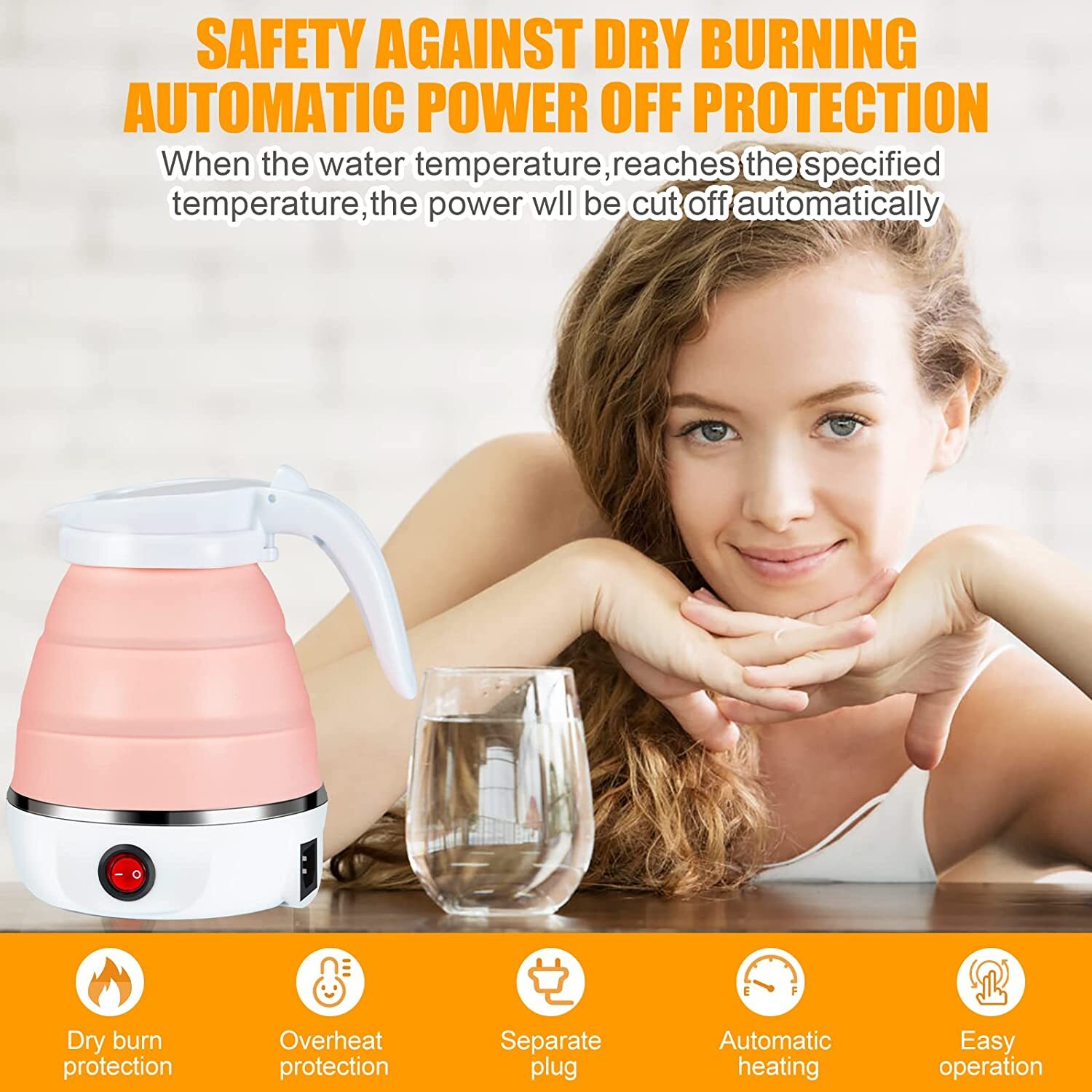 600ml Electric Water Kettle Foldable Silicone Portable Small Travel