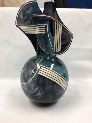 THOMAS HUBERT CERAMIC VASE WITH MULTIPLE FIRED APPLICATIONS, SIGNED