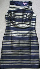 NWOT GLAM NAVY/GOLD/SILVER METALLIC STRIPE DRESS Size 6