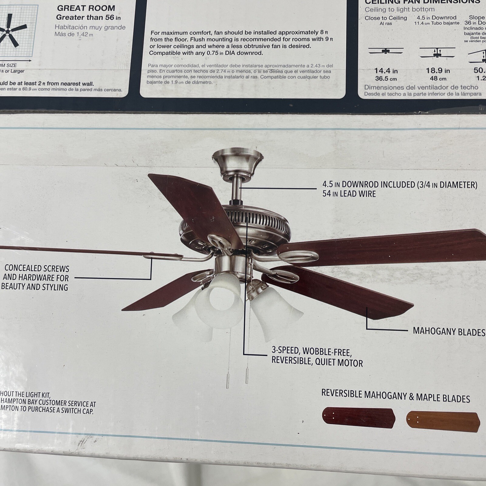 Hampton Bay Glendale 52”LED indoor brushed nickel ceiling fan with