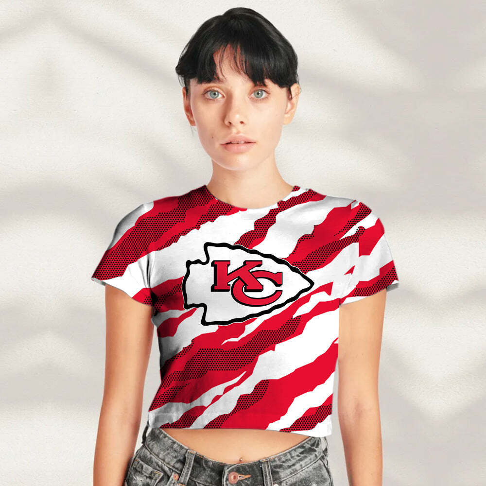 Kansas City Chiefs Women's Crewneck Crop Top T-shirt Short Sleeve Tee  Outwear