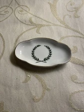 Vintage Porcelain China Open Salt Dips Tray w/Green Wreath