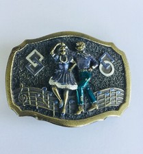 VINTAGE 1984  SQUARE DANCING  WESTERN STYLE PEWTER BELT BUCKLE
