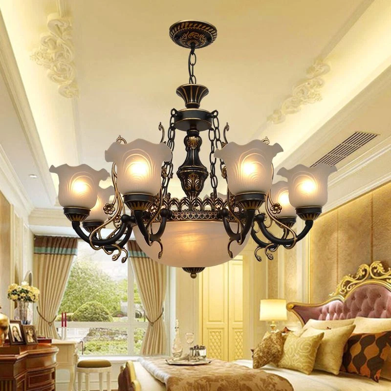 European Chandelier Living Room Light Retro Ceiling Lighting Glass Pendant Lamp - Image 4 of 4