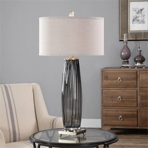 Uttermost Vilminore Metal and Glass Table Lamp in Gray/Brass/Beige - Picture 3 of 7