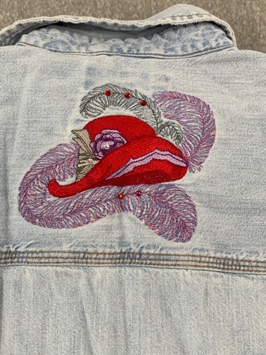 Red Hat Society Levi Denim Embroidered Button Down Shirt M Lady Club Rhinestone - Picture 10 of 18