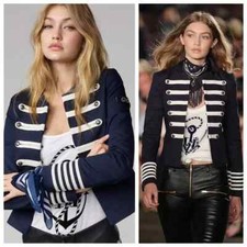 Gigi Hadid x Tommy Hilfiger Navy & White Embroidered Military Jacket sz 4 Small