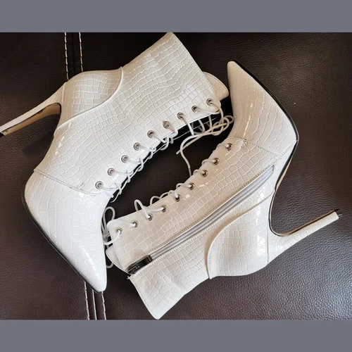 Mujeres Botines Punta Punta Tacones Altos Sexy Bota Corta Con Cordones Talla Grande 46 - Imagen 2 de 19