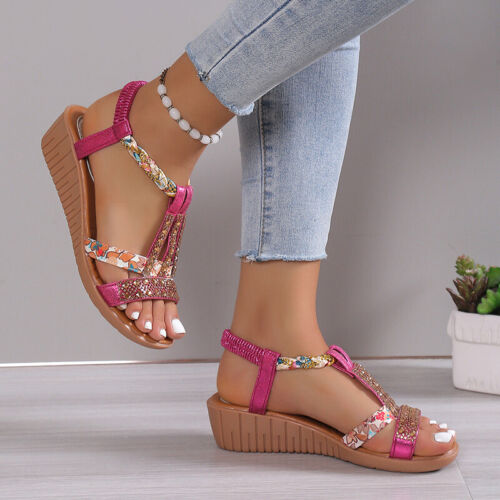 Sandali moda estate donna 2024 strass tempo libero scarpe basse bohemien - Foto 33 di 54