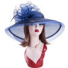 Womens Floppy Crin Feather Dress Wide Brim Church Kentucky Derby Sun Hat A582