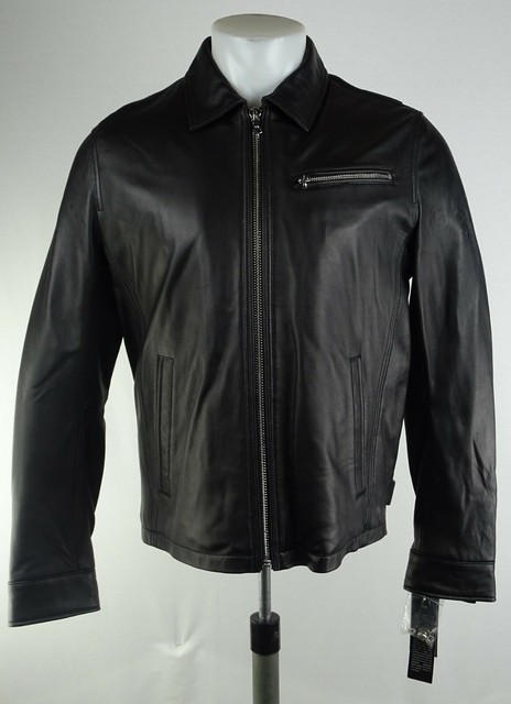 Michael Kors Mens Black Leather Moto Jacket | eBay