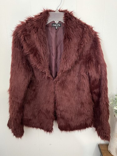 Burgundy Faux Fur Coat V Neck Lined | eBay