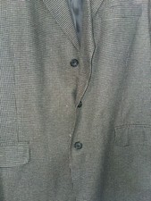 Mens Hub Ltd Black/Tan Check Tweed Wool Blazer Sports Jacket 44L Made in USA
