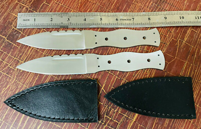 LOT OF 2 STAINLESS STEEL SGIAN DUBH BLANK BLADE KNIFE MAKING WITH LEATHER SHEATH