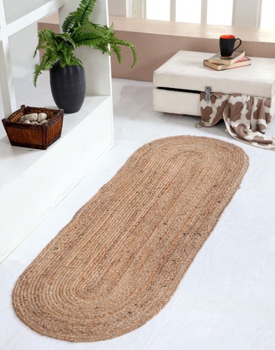 DHAKA Rustic Oval Rug Hand Woven Mat with Natural Fibre Indian Jute Flat Pile - Picture 12 of 47