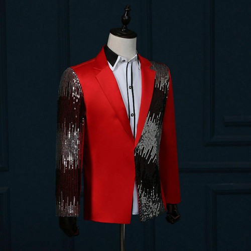Men Sequin One Button Notch Lapel Suit Jacket Coat Stage Coat Costume Show Party - Bild 7 von 14
