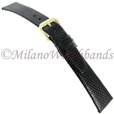 17mm Kreisler Black Glossy Unstitched Genuine Lizard Mens Watch Band Reg