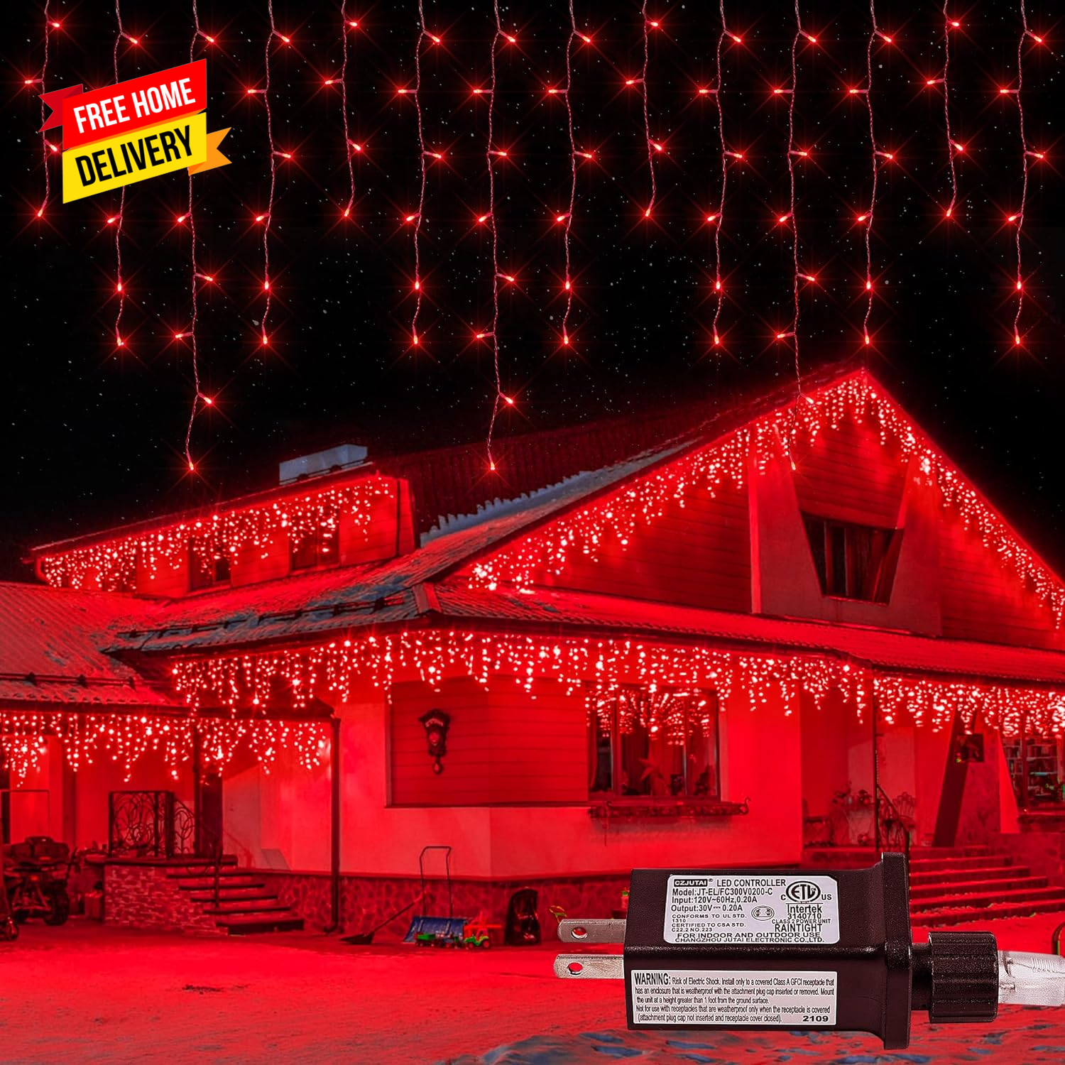 Christmas Lights Outdoor Icicle Lights 300LED 33FT 8 Modes, Connectable Hanging