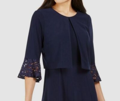 $59 Jessica Howard Women's Blue Stretch Lace Bell-Sleeve Jacket