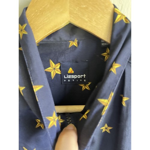 Liz Sport Vintage Small Petite Navy Blue Star Print Windbreaker Jacket Shoulder - Picture 7 of 11