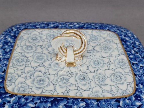 Royal Worcester W409 Blue Floral Chintz & Gold Bone China Sardine Box C. 1883 - Picture 6 of 14