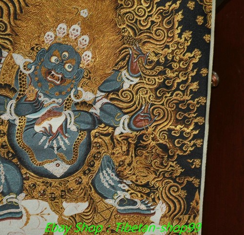 35.6''Tibet Cloth Silk Buddhism Mahakala Wrathful Deity Tangka Thangka Painting - Picture 5 of 8