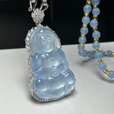 Natural Ice jade Jadeite Inlay Carved Guanyin...
