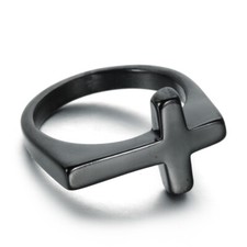 Black Men's Stainless Steel Cross Ring Gothic Punk Biker Cross Pinky Band Rings