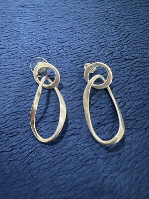 Vtg Mexican Sterling Silver 925 Double Hoop Earrings,