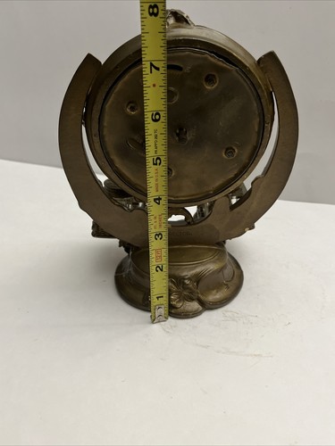 Antique Art Nouveau Brass Horseshoe Keyless Clock W/ Double Glass Inkwell, Pen - Picture 17 of 20