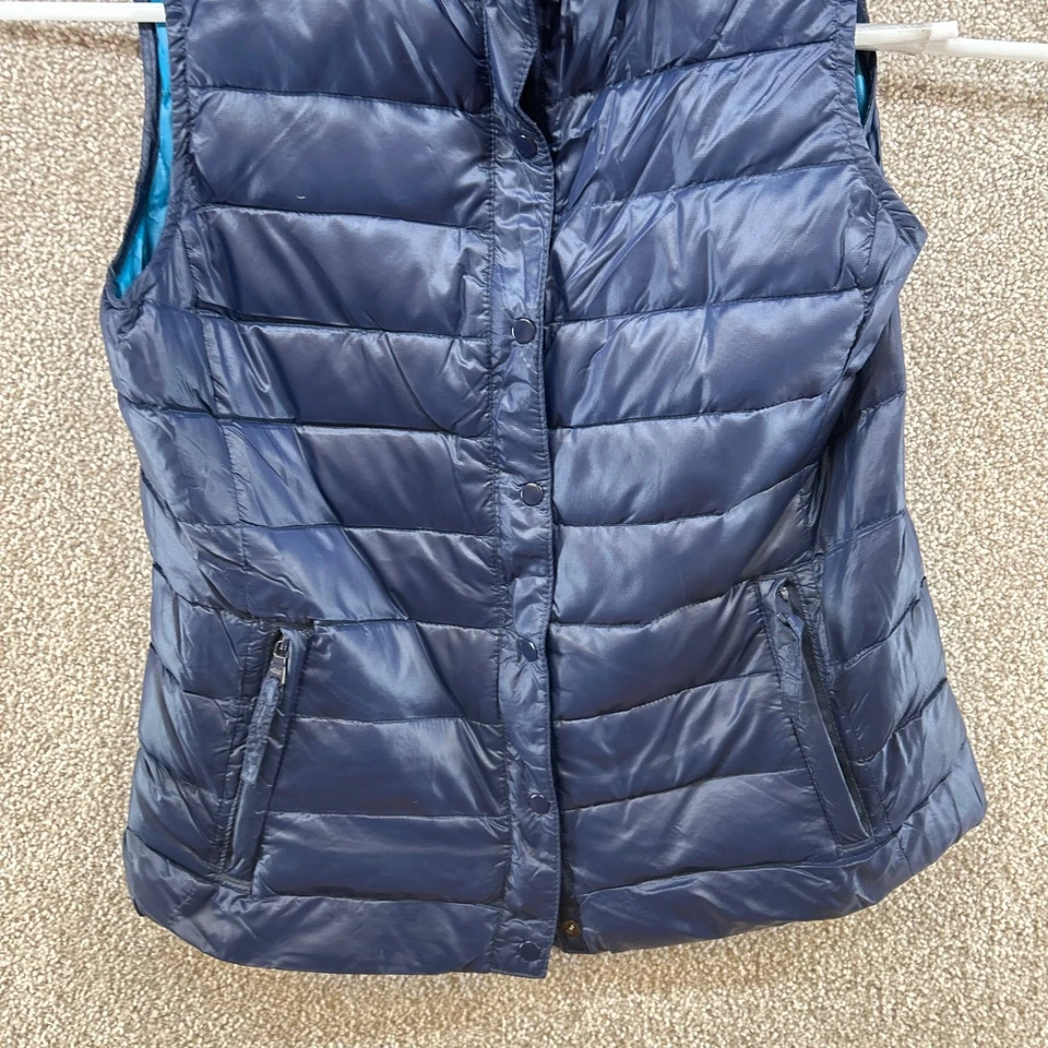 Chaleco chaqueta de plumón para mujer Gap talla XS azul sin mangas botón con cremallera Foto 3 de 4