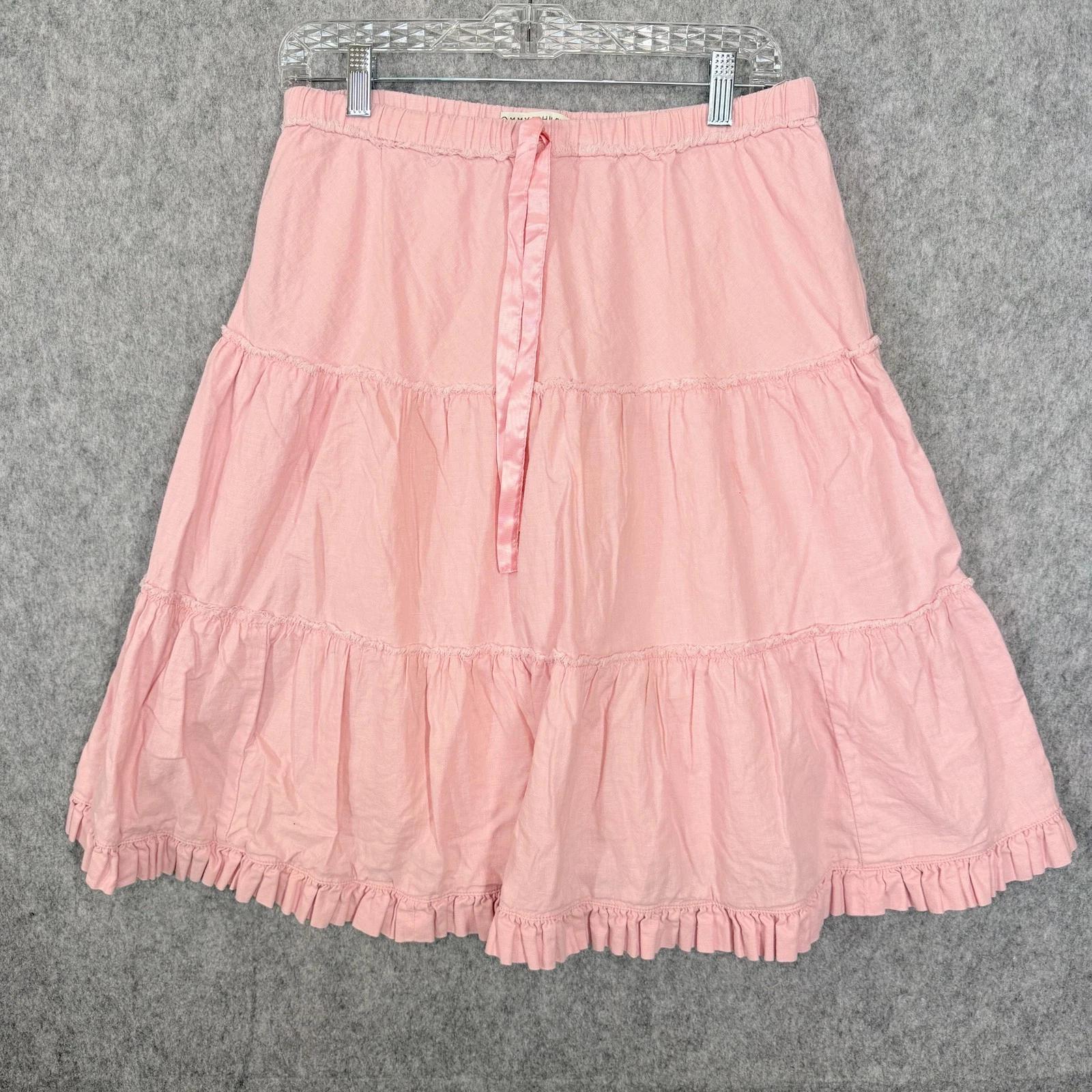 Vintage Tommy Hilfiger Skirt Womens Medium Pink Tiered Peasant Ruffle Boho Y2K
