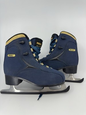 Roces Caje Ice Skates Women 8 Navy Blue Gold Figure Skates 450617