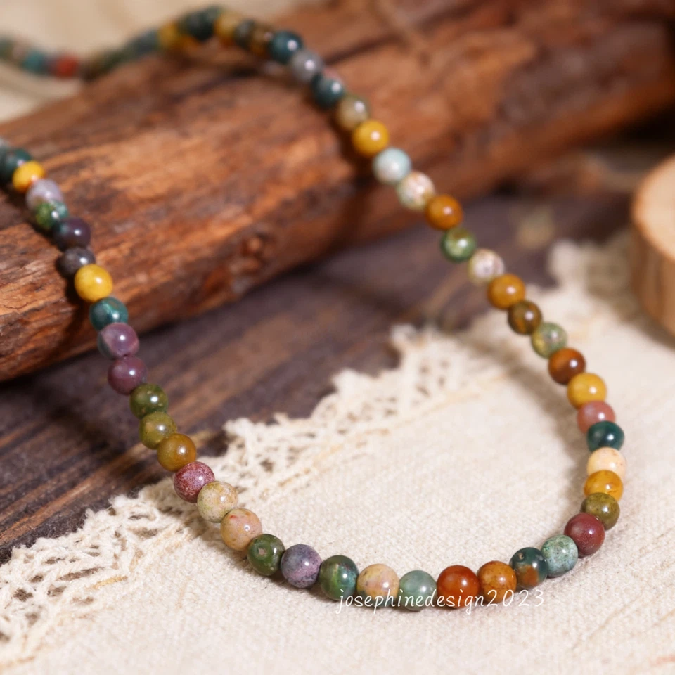 Collar de piedras preciosas de cristal curativo hecho a mano con cuentas redondas de jaspe natural del océano regalo Foto 2 de 3