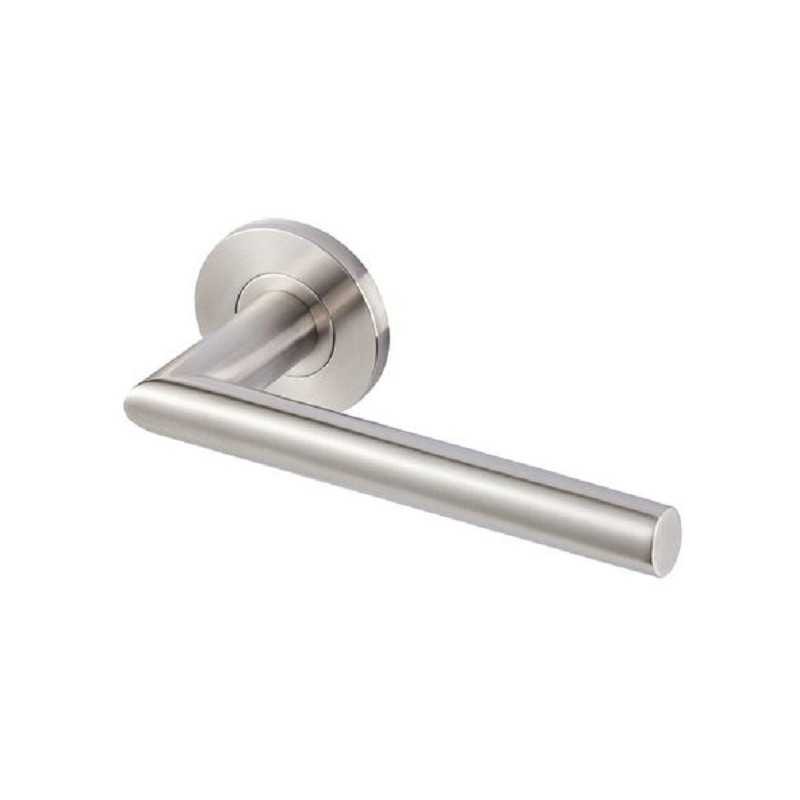 Poignée de porte inox brossé Ovalis VACHETTE forme L sur rosace ronde