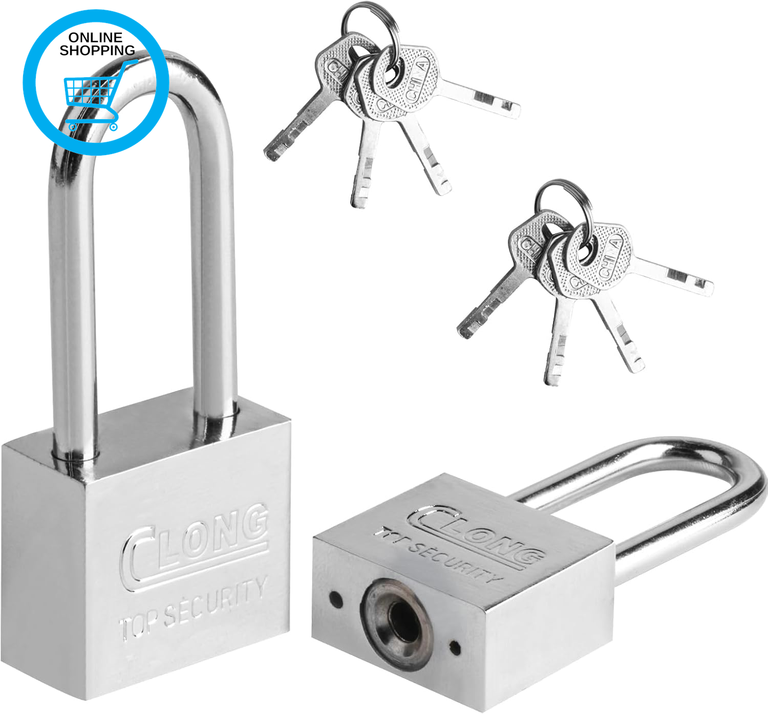 2 Pcs Long Shackle Padlocks with Keys - Keyed Outdoor Locks for Shed, Gym Locker