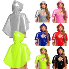 Damen Pu Leder Cosplay Mantel Gothic Punk Button Kap Hoodies Halloween Kostüm