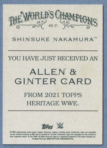 2021 WWE Topps Heritage Allen and Ginter #AG-21 Shinsuke Nakamura - Picture 2 of 2