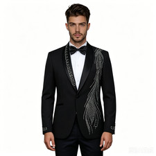 Sequin Suits Jacket for Wedding Suit Crystals Diamond Blazer Dinner Suit