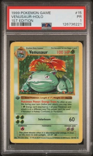 1999 POKEMON BASE SET 1ST EDITION #15 VENUSAUR-HOLO PSA 1